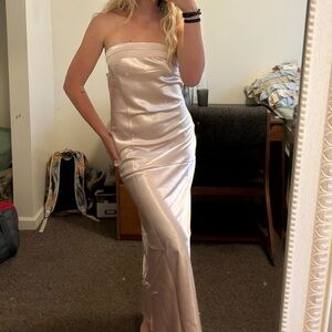 satin baby pink slip strapless dress